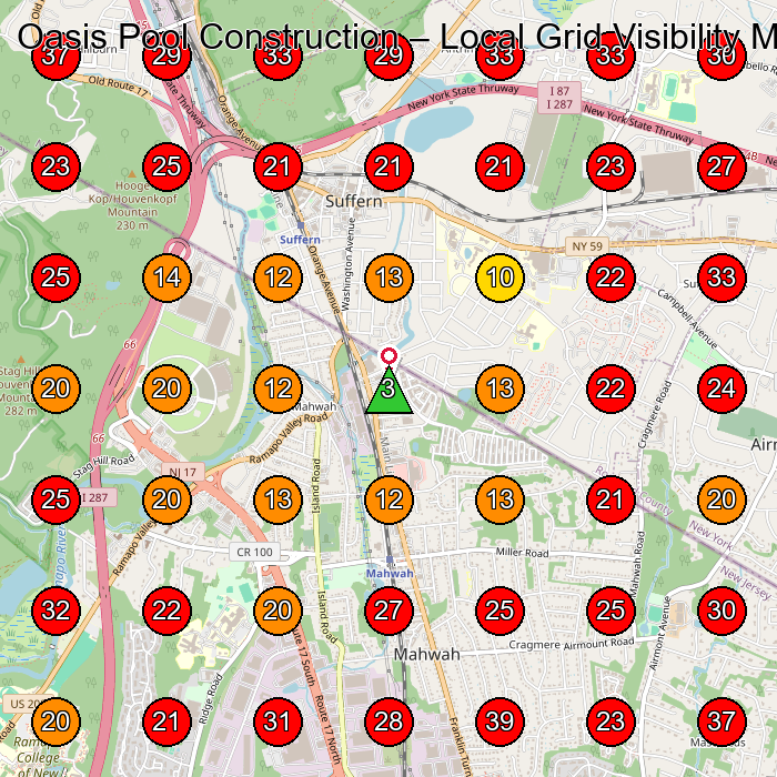 Oasis Pool Construction GeoGrid visibility map for Used Car Dealer in Mahwah